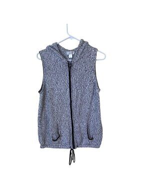 Christopher & Banks Womens Hooded Vest Drawstring Hem Zip Up Large